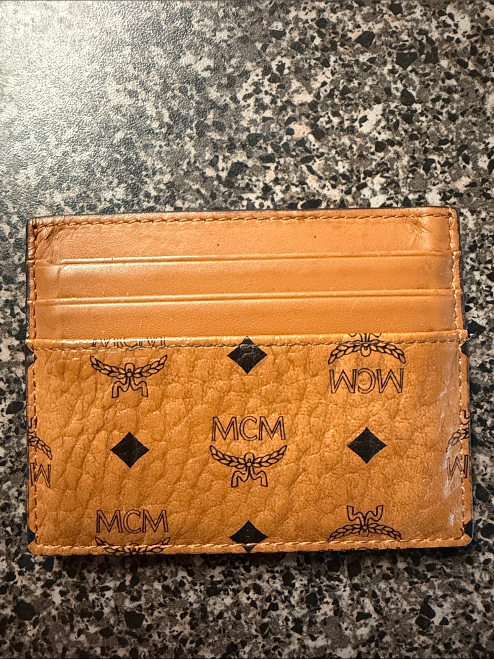MCM Tan/Black Monogram Leather Card Holder